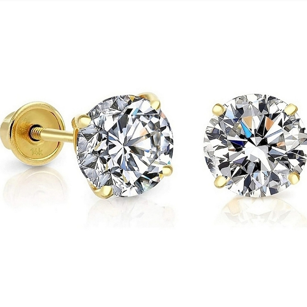 Solid 14K Yellow Gold Diamond Earrings w/Screw Backs
